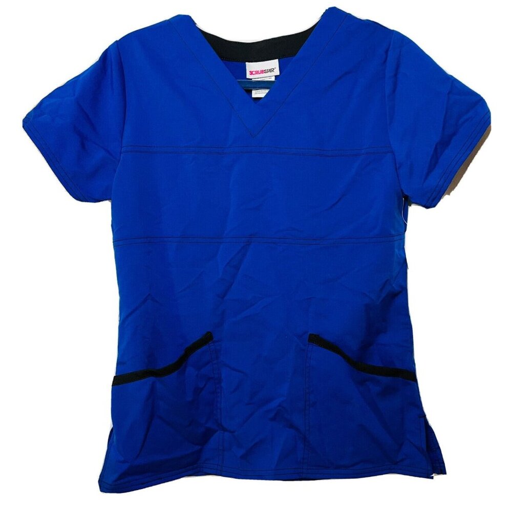 Womens Small Electric Blue Scrub Top V Neck Scrubstar NEW